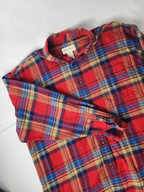 Eddie Bauer Other - Eddie Bauer L Mens Red Plaid Flannel Shirt 100% Cotton Button Up Long Sleeve